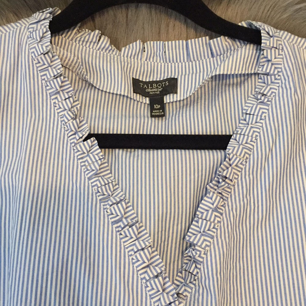 TALBOTS- PETITES Blue and white pinstripe top